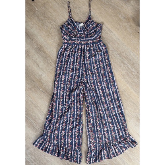 Jessica Simpson Pants - Jessica Simpson Blue Floral Jump Suit Size L Cottagecore Wide Leg Boho